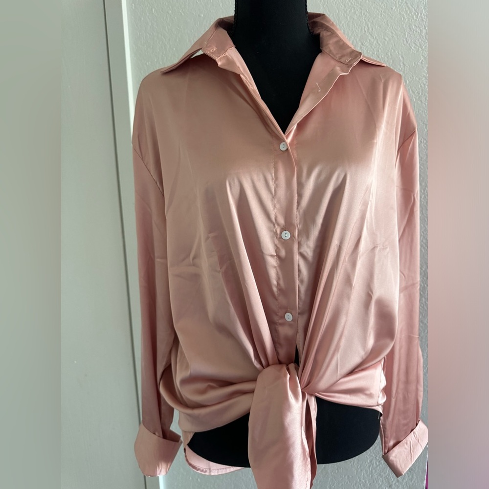 Frenchy Women Fashionable Elegant Satin Long Sleeved Shirt For Daily Wear